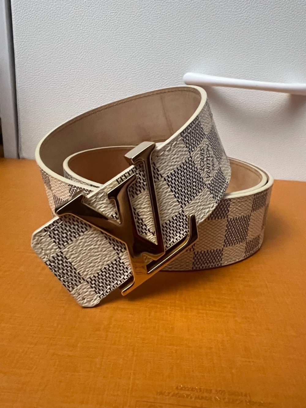 Louis Vuitton Damier Azur LV Initiales Canvas Belt with Gold LV Buckle